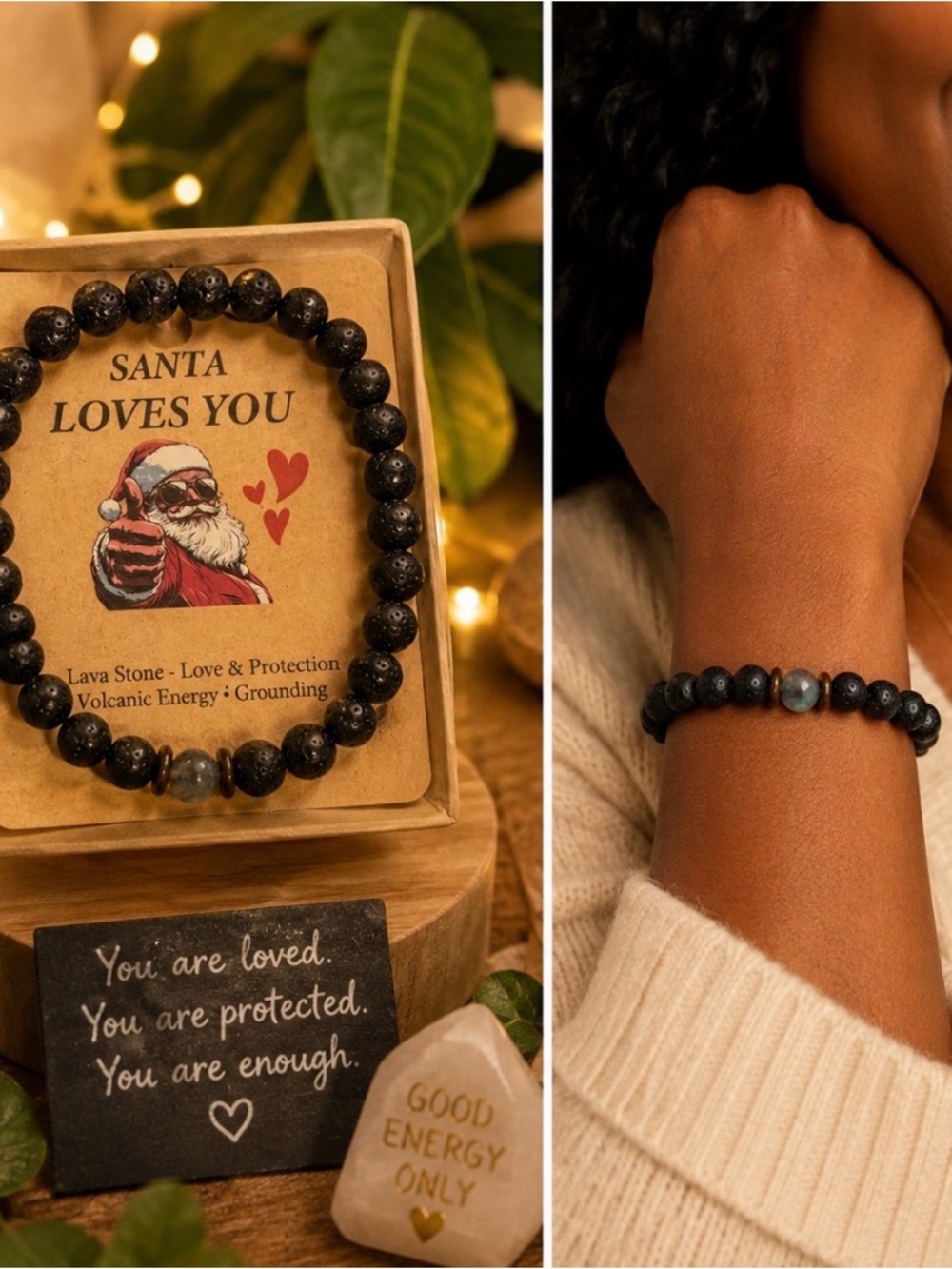 Black Lava Stone Beaded Bracelet with Accent Bead - Women